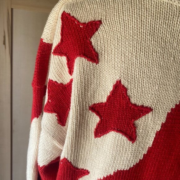 Lauren Hansen VTG American Flag Novelty Knit Cardigan Sweater M Button Up Ramie - Picture 11 of 12